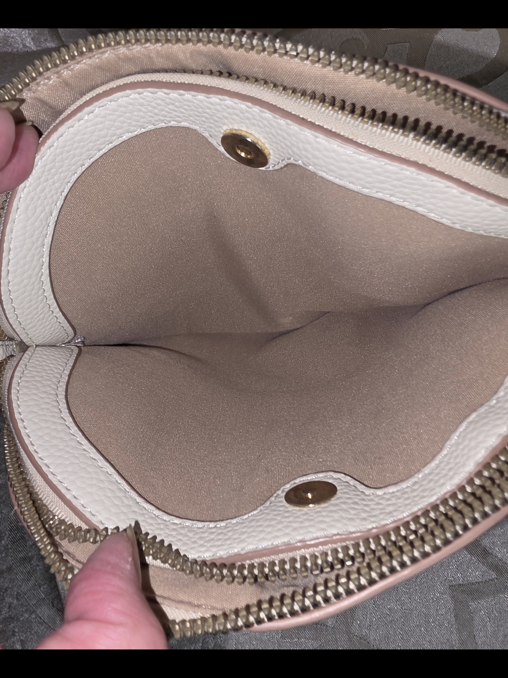 Nanette Lepore Blush Pink And Tan Patterned Dome Crossbody with Gold Accents - Picture 10 of 11
